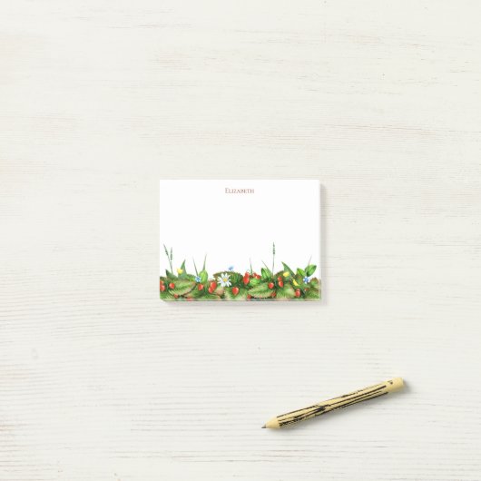 Aardbeien en wilde bloemen weide post-it® notes (Op bureau)