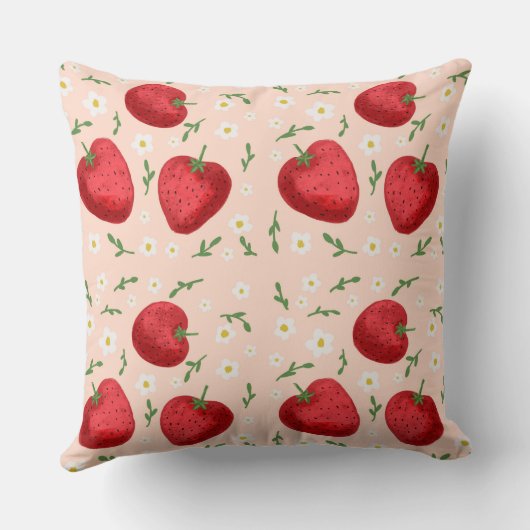 Aardbeien en witte bloemen kussen (Achterkant)