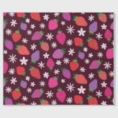 Aardbeien en witte bloemen patroon cadeaupapier (Vlak)