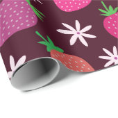 Aardbeien en witte bloemen patroon cadeaupapier (Rol Hoek)