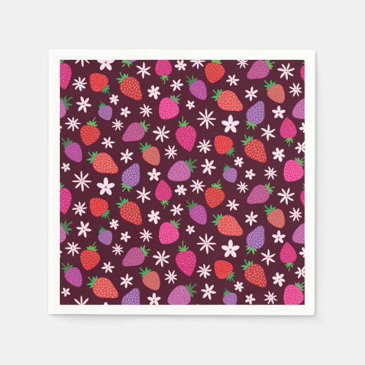 Aardbeien en witte bloemen patroon servet (Voorkant)