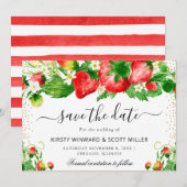 Aardbeien en Zomerbloemen Bruiloft Save The Date (Voorkant / Achterkant)