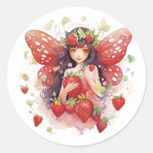 Aardbeien Fairy Craft, Feest of Gift Stickers (Voorkant)