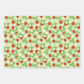 aardbeien Floral Red Green Pattern Inpakpapier Vel (Voorkant)
