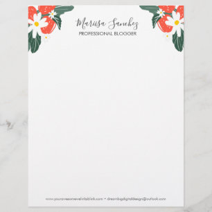 aardbeien Floral Script Name Modern Letterhead Briefhoofd