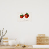 Aardbeien (Fragaria) Waterverf van vruchten Poster (Keuken)
