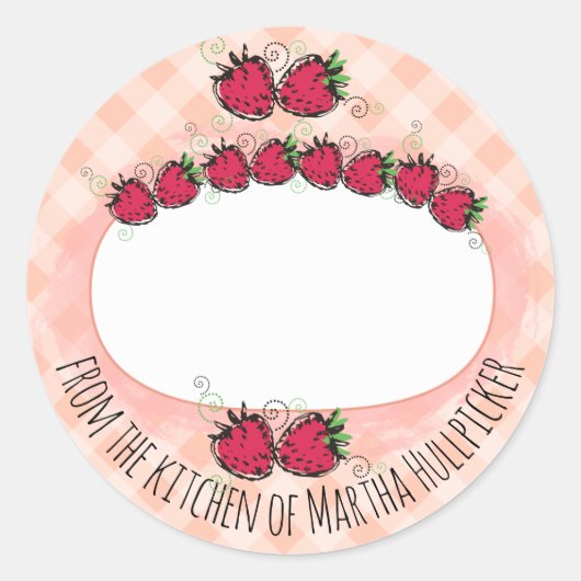 Aardbeien fruit uit de keuken van inblikken ronde sticker (Voorkant)