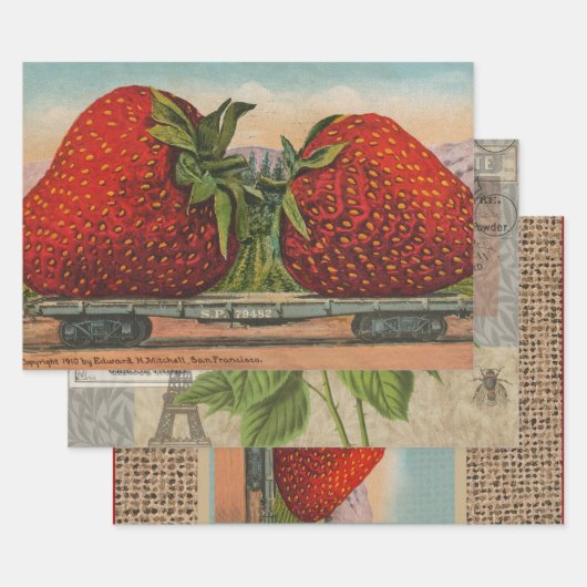 Aardbeien Giant Antiek Fruit Inpakpapier Vel (Set)