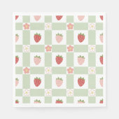 Aardbeien Gingham Eerste Verjaardag Lunch Servet (Voorkant)