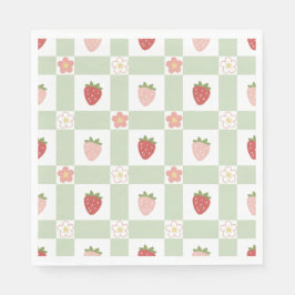 Aardbeien Gingham Eerste Verjaardag Lunch Servet
