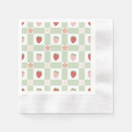 Aardbeien Gingham Eerste Verjaardag Servet