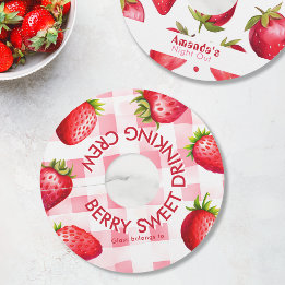 Aardbeien Gingham Meisjes Bruidsfeest Team Naam Wijnglaslabel
