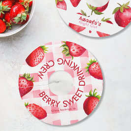 Aardbeien Gingham Meisjes Bruidsfeest Team Naam Wijnglaslabel