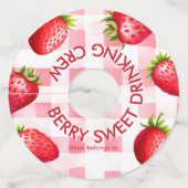 Aardbeien Gingham Meisjes Bruidsfeest Team Naam Wijnglaslabel (Voorkant)
