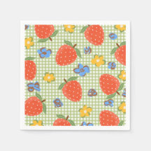 Aardbeien Gingham Papieren Servetten | Zomerfeest
