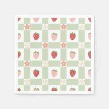 Aardbeien Gingham Pastelgroene 1e Verjaardag