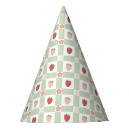Aardbeien Gingham Pastelgroene Kinderen Feesthoedjes