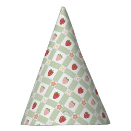 Aardbeien Gingham Pastelgroene Kinderen Feesthoedjes