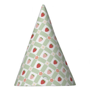 Aardbeien Gingham Pastelgroene Kinderen Feesthoedjes