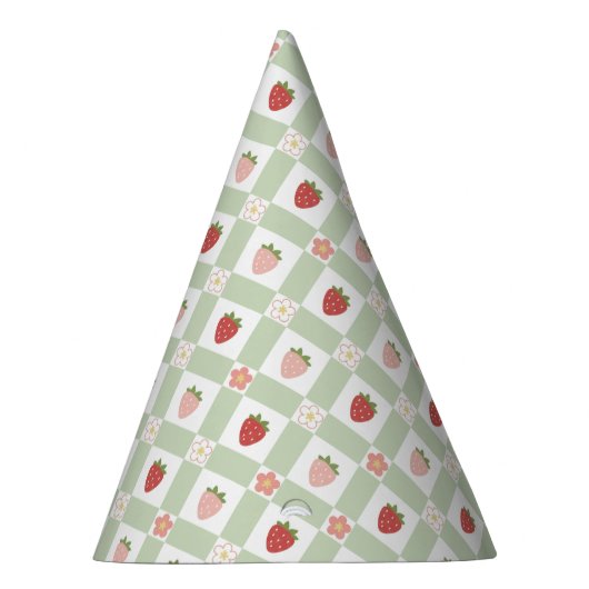 Aardbeien Gingham Pastelgroene Kinderen Feesthoedjes (Rechts)