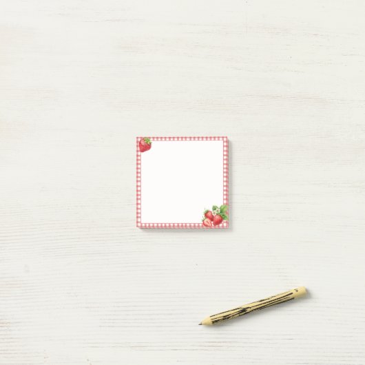 Aardbeien Gingham Post-it® Notities Notes (Op bureau)