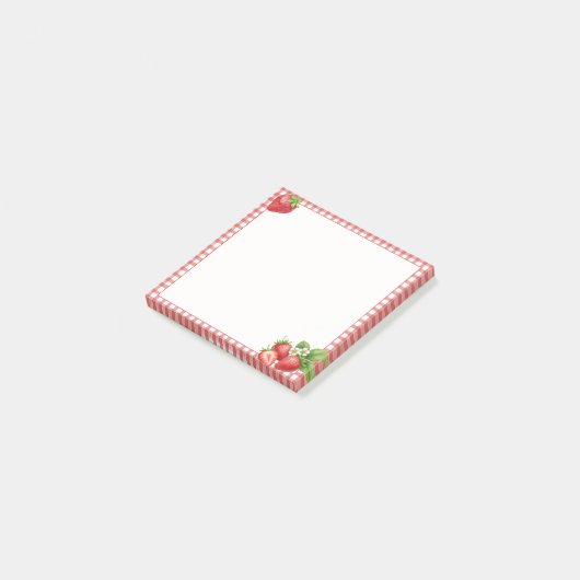 Aardbeien Gingham Post-it® Notities Notes (Schuin)