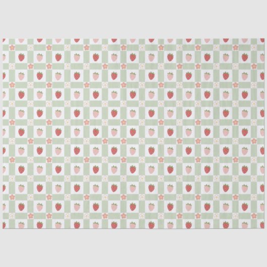 Aardbeien Gingham Thema Tissuepapier (Voorkant)