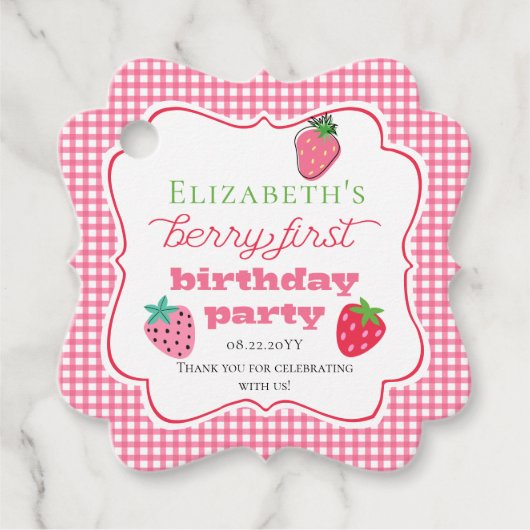 Aardbeien Girl's Berry First Birthday Party Bedankjes Labels (Voorkant)