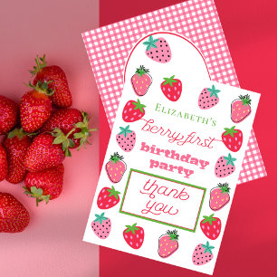 Aardbeien Girl's Berry First Birthday Party Bedankkaart