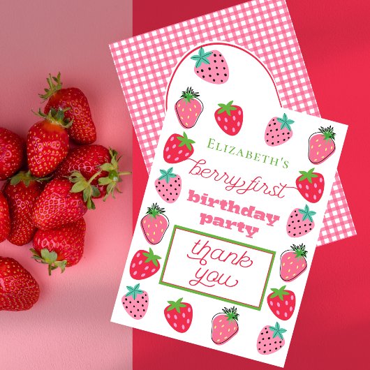 Aardbeien Girl's Berry First Birthday Party Bedankkaart
