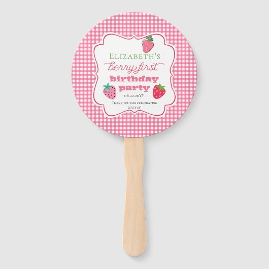 Aardbeien Girl's Berry First Birthday Party Handwaaier (Voorkant)