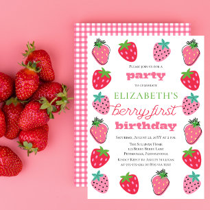Aardbeien Girl's Berry First Birthday Party Kaart