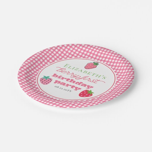 Aardbeien Girl's Berry First Birthday Party Papieren Bordje (Gekanteld)