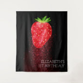 Aardbeien Glitter Aangepaste Achtergrond Verjaarda Wandkleed (Voorkant)