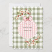 Aardbeien groene Gingham babyshower uitnodiging (Achterkant)