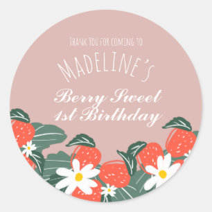 Aardbeien Handgetekende Botanische Verjaardag Ronde Sticker