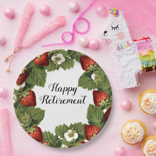  aardbeien - Happy Retirement Papieren Bordje (Feest)
