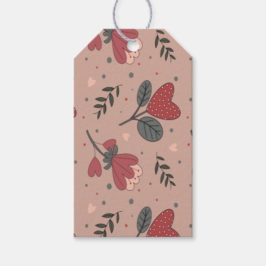 Aardbeien Hart Bloemen, Groene takken Cadeaulabel (Voorkant)