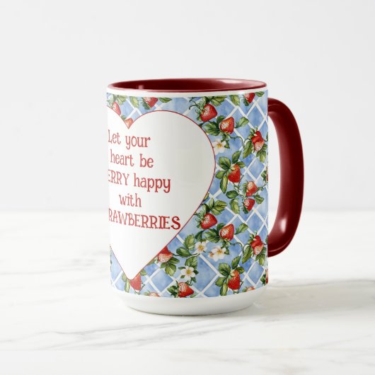 Aardbeien Hart Wees Gelukkig Mok (Voorkant rechts)