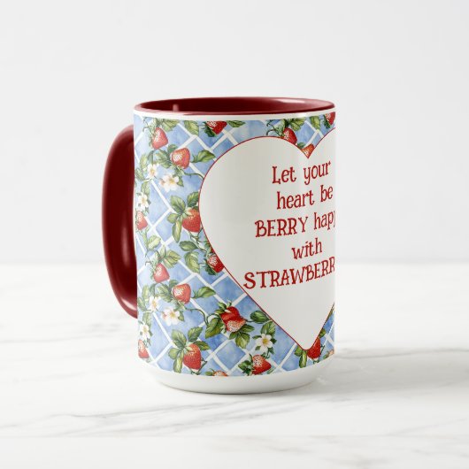 Aardbeien Hart Wees Gelukkig Mok (Voorkant links)