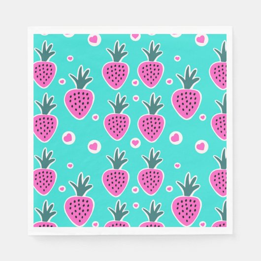 Aardbeien — Hearts Paper Napkin Servet (Voorkant)