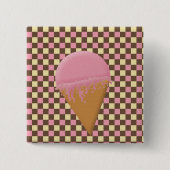 Aardbeien Ice Cream Cone Buttonnen Vierkante Button 5,1 Cm (Voorkant)