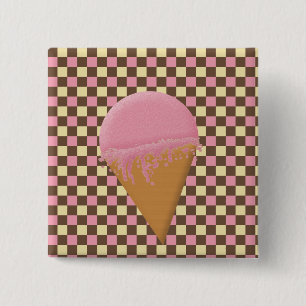Aardbeien Ice Cream Cone Buttonnen Vierkante Button 5,1 Cm