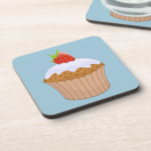 Aardbeien Iced Bun Schattig Blauw Bier Onderzetter