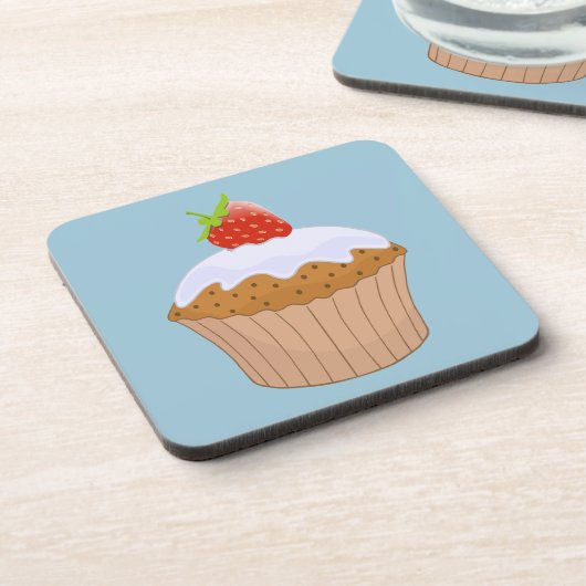 Aardbeien Iced Bun Schattig Blauw Bier Onderzetter (Linkerzijde)