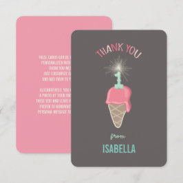 Aardbeien ijs bruisfeestje 1e verjaardag meisje bedankkaart