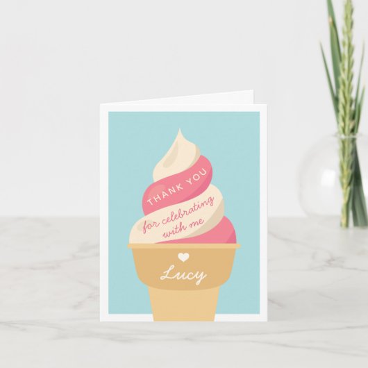 Aardbeien ijs krul Kinderverjaardag Bedankkaart (Voorkant)