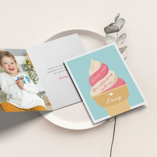 Aardbeien Ijs Spiraal Kinder Verjaardag Bedankkaart