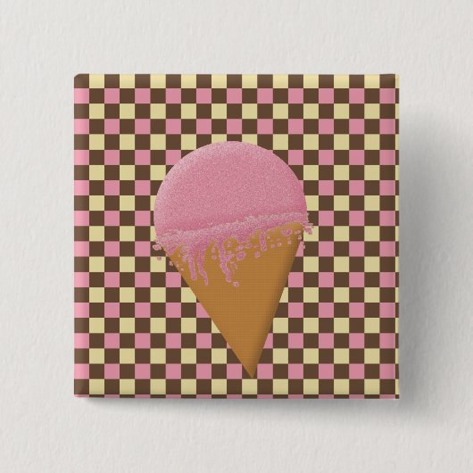 Aardbeien Ijsje Knoopjes Vierkante Button 5,1 Cm (Voorkant)