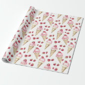 Aardbeien Ijsjes Verjaardag Cadeaupapier (Uitgerold)